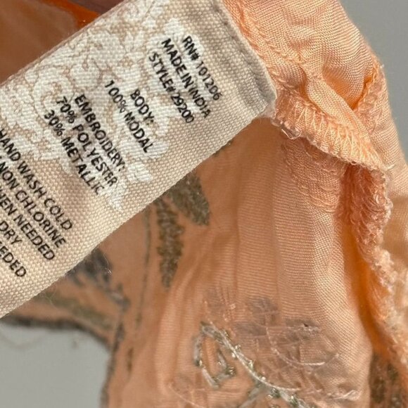 Soft Surroundings Peach gold Catalina Embroidered Tunic Top  Boho short sleeve - Picture 4 of 12